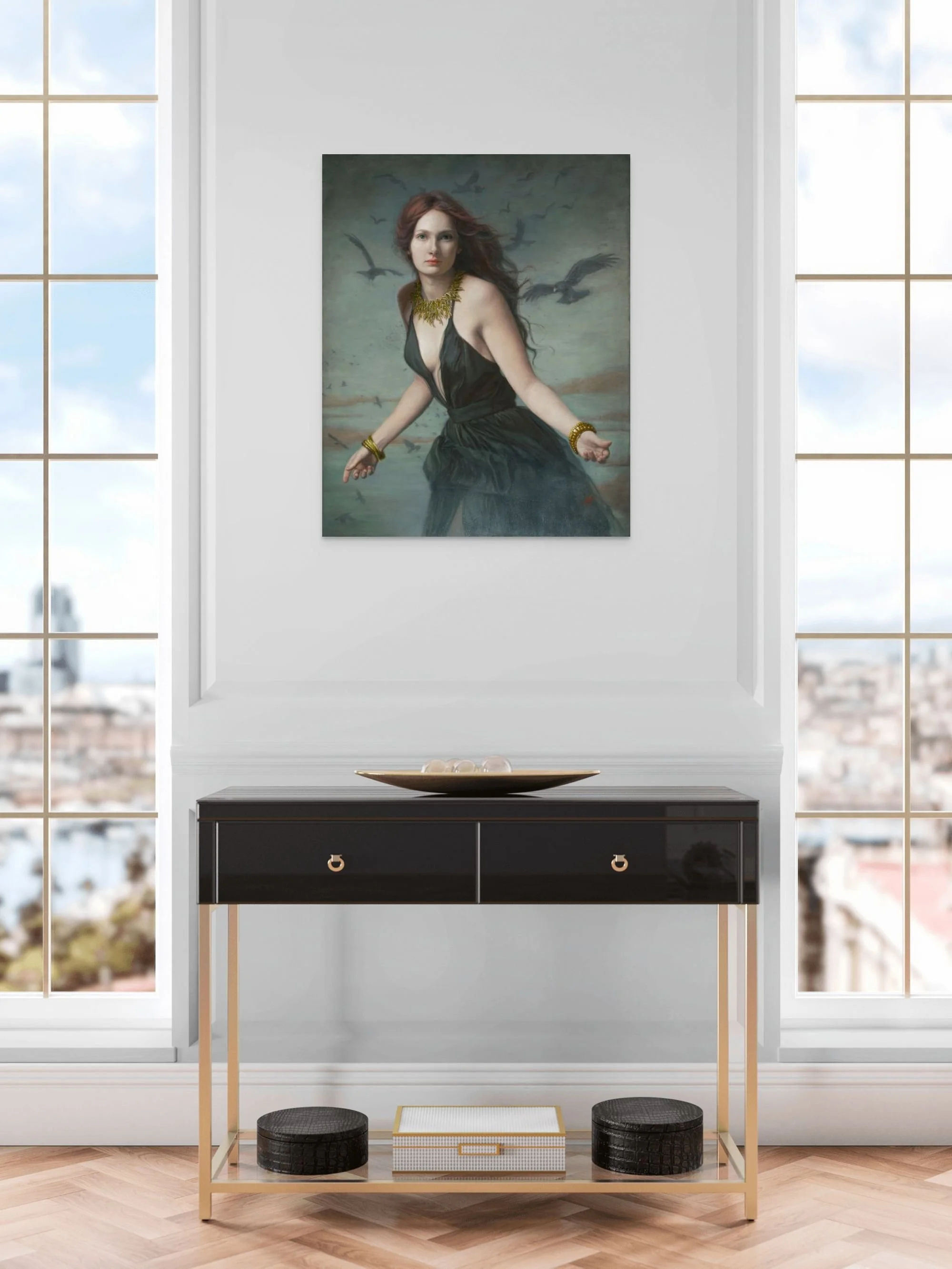 portrait of a beautiful young woman "Gold Amidst Ashes", original oil painting