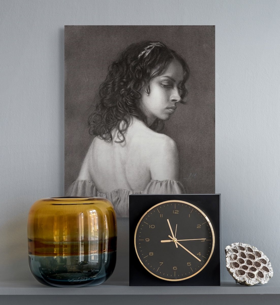 feminine art of a young Latino woman with curly hair, "Strength Unfurled" Canvas Print
