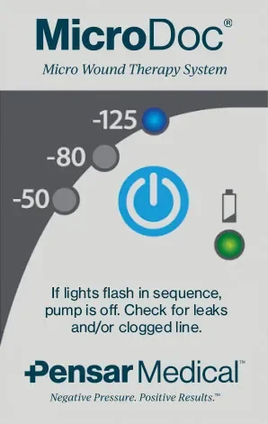 MicroDoc one-button control panel showing minus 50, minus 80 and minus 125 mmHg settings