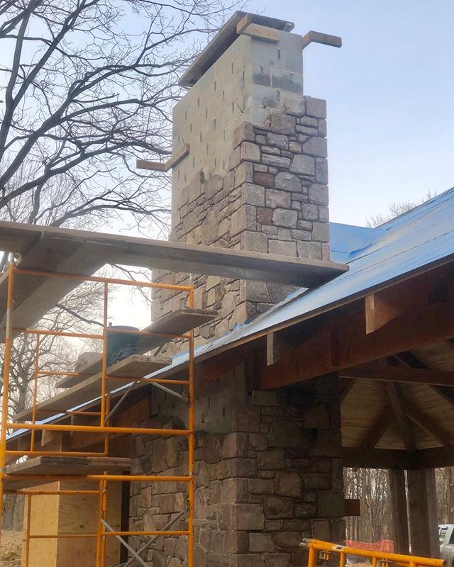 Making good progress on the chimney for this fireplace in an outdoor pool pavilion. Sure wish I could light up the fire for some warmth!