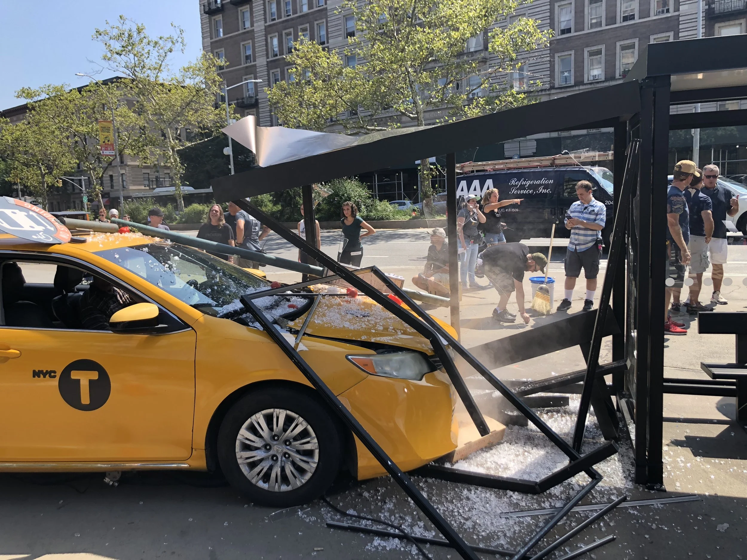 Taxi Bus Stop Crash - Location dress, uptown Manhattan