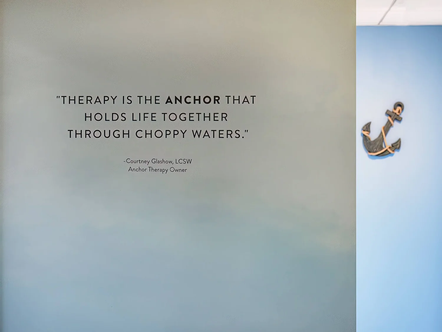 The anchor quote wall inside Anchor Therapy's Hoboken, NJ counseling office