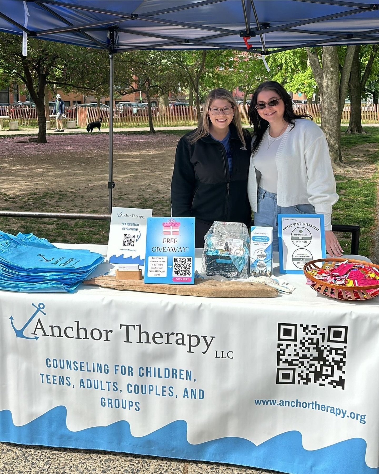 Join us at the @hobokenfamilies Mother&rsquo;s Day Celebration NOW! 🌸 Anchor Therapy is all set up at Church Square Park until 1:00 pm. Swing by for a chance to win our special giveaway and grab some other goodies too! 🎁