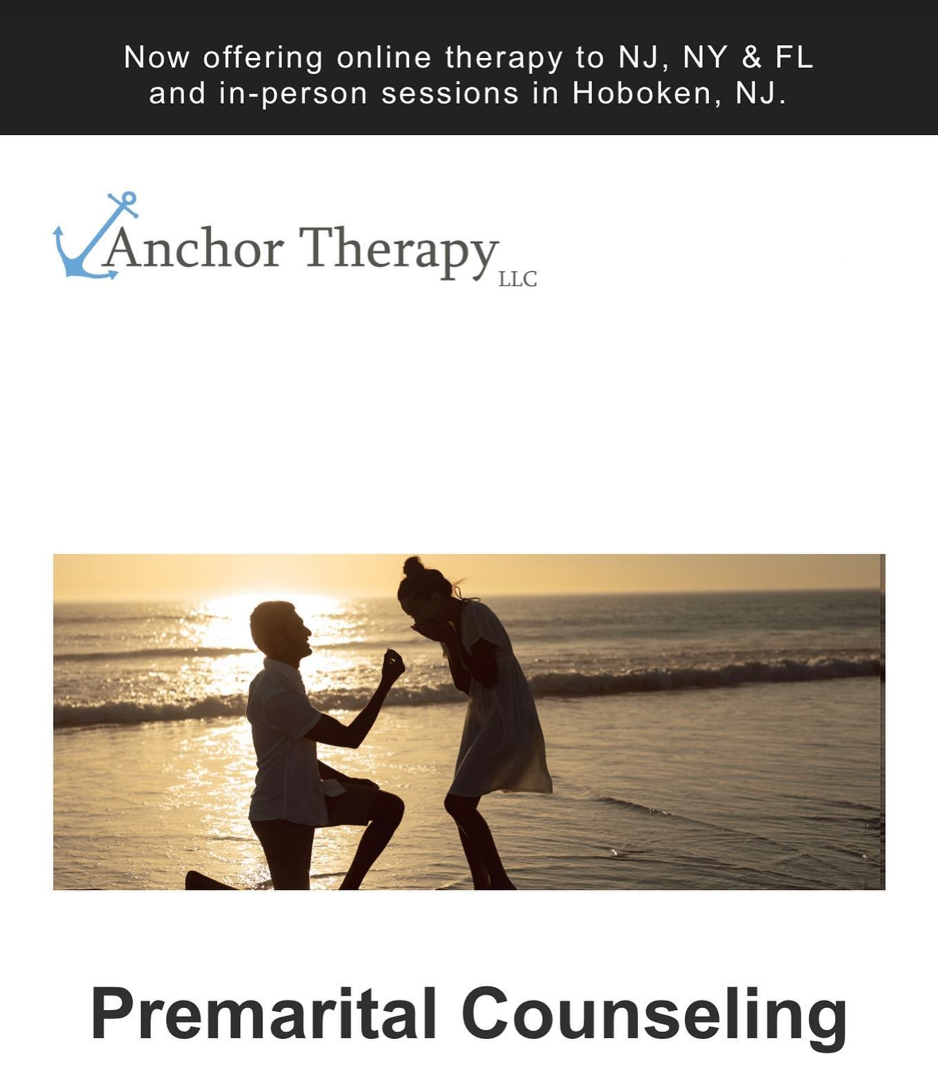 Did you know that we offer premarital therapy at Anchor Therapy? Premarital counseling typically involves several key components aimed at preparing couples for a healthy and successful marriage. 

Here are some common elements:

⚓Communication Skills