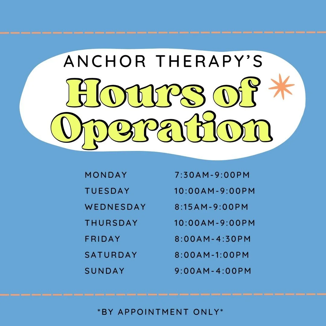 We&rsquo;re excited to share some good news ⚓

Anchor Therapy has expanded our hours of operation to better support you and your schedule. Whether you&rsquo;re an early riser, need evening availability, or prefer weekends, we&rsquo;re here for you Mo