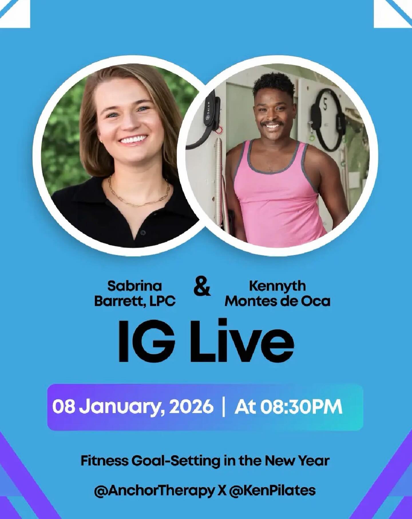 💬 Instagram Live Alert! Join us here at @AnchorTherapy and @KenPilates on Thursday, 1/8 at 8:30 PM for a conversation about Fitness Goal-Setting in the New Year! ✨

We&rsquo;ll talk about setting realistic fitness goals, practicing body acceptance, 