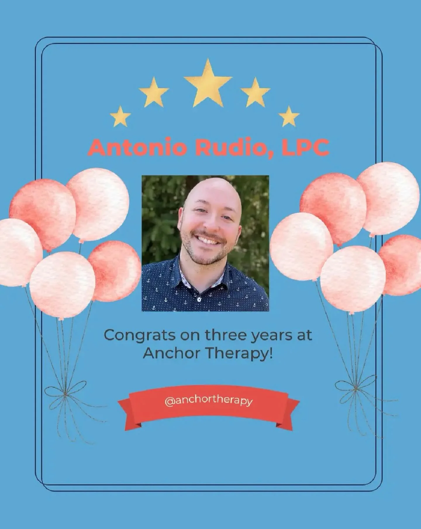 Happy 3-Year Work Anniversary to Antonio Rudio, LPC! 🎉
Your dedication, compassion, and steady presence make a lasting impact on our clients and our team every single day. We&rsquo;re so grateful to celebrate this milestone with you. Here&rsquo;s to