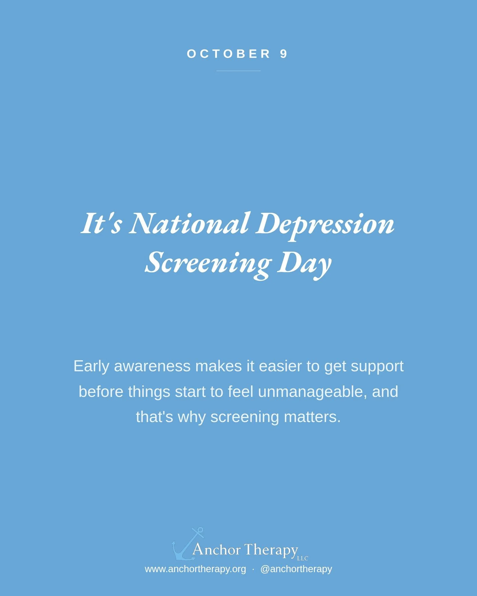 It's National Depression Screening Day. Screening matters because depression can be easy to dismiss as just being tired, stressed, or "off," and a quick, confidential check-in can help you tell the difference. Early awareness makes it easie
