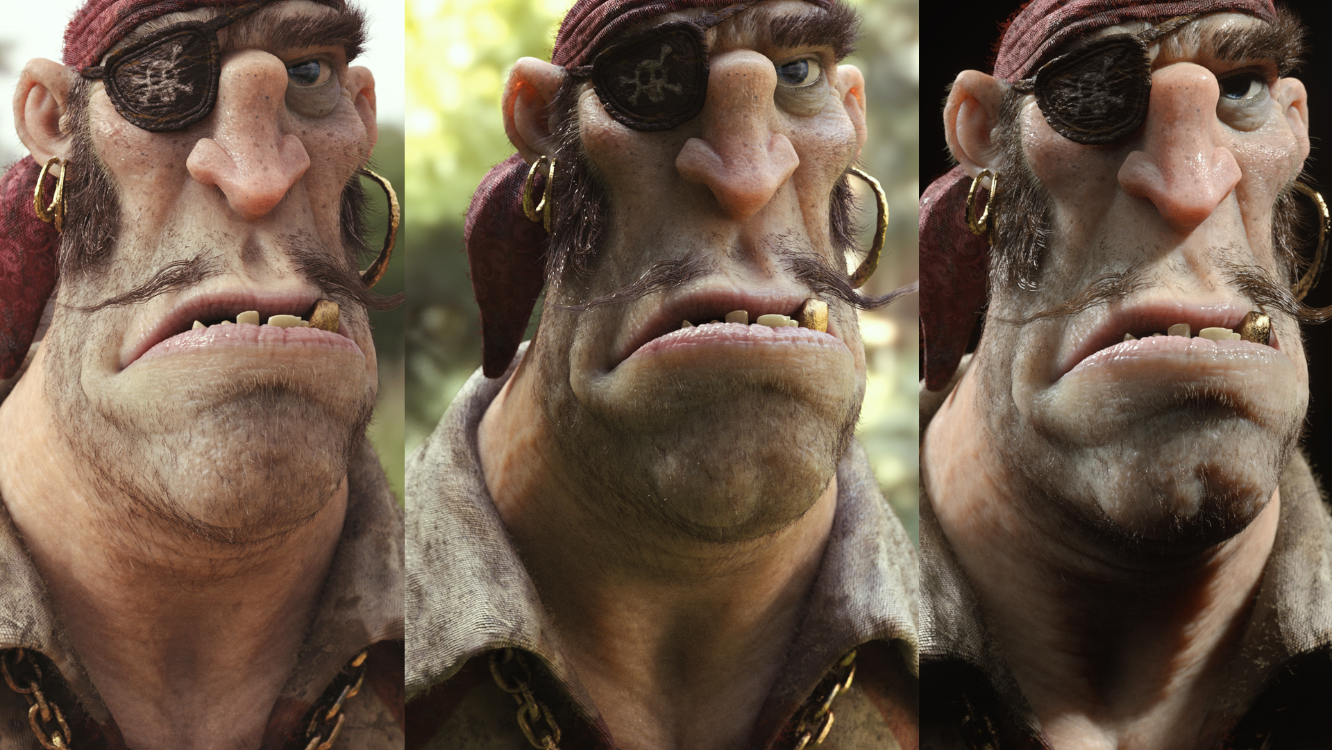 Character shading in 3 different lighting setups