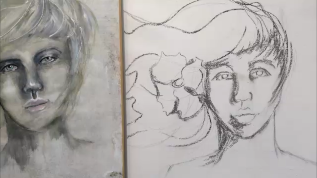 Creating female portrait drawing.