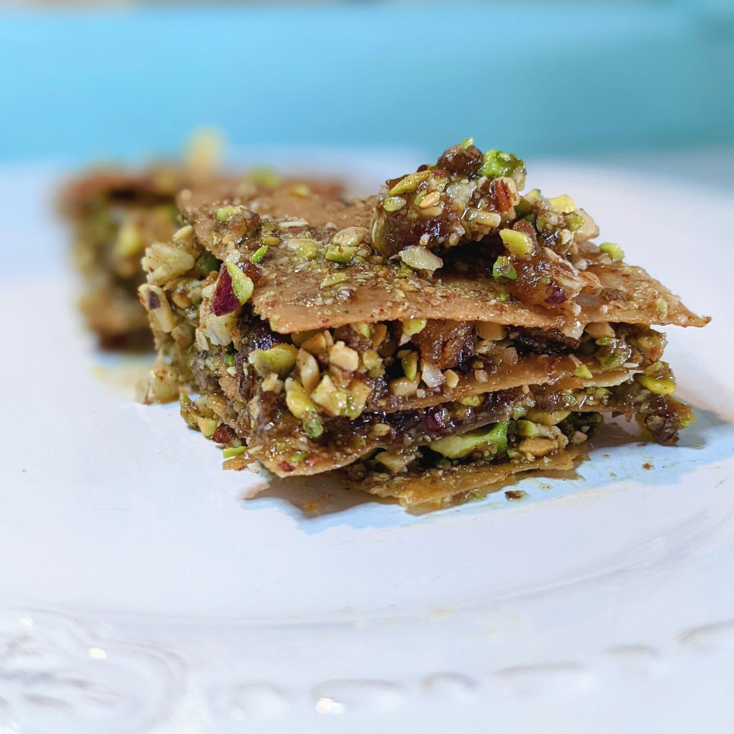 Today's celebratory dessert was an SCD baklava made with coconut wraps, pistachio, almonds, hazelnuts &amp; dates. 

This is an example of me getting creative in the kitchen with delicious results. As a child &amp; young woman I really enjoyed baklav