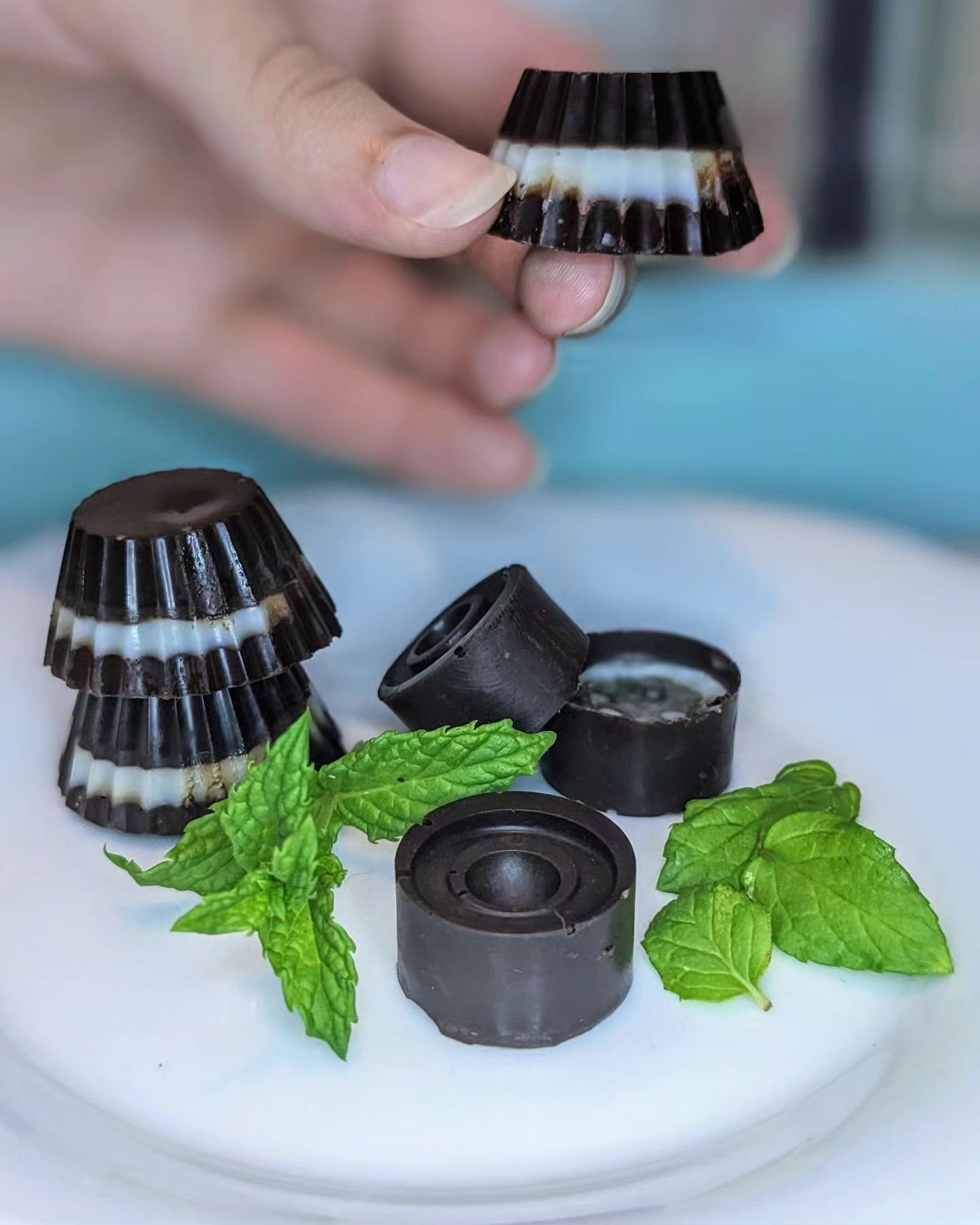 Made these lovely dark chocolate spearmint patties today in class using dried spearmint.

I love combining cacao with herbs to make confections not only because the combos are tasty, but also because there are so many possibilities AND what an amazin