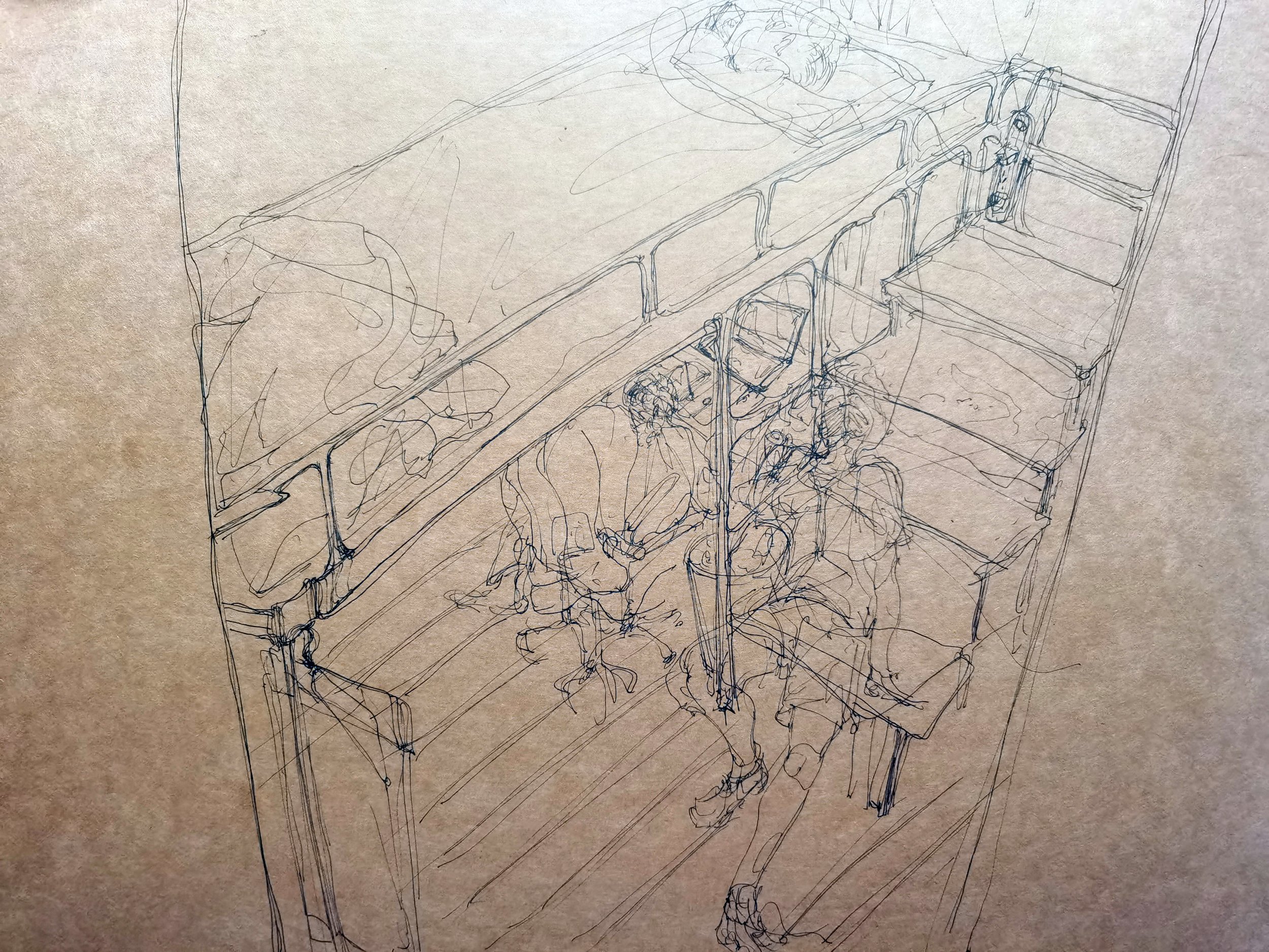  Mutian Tong  Zoom Contour Drawing (Dorm Room)  11 x 8 in.  Pen and Ink  Contemporary Practices II, SAIC Spring 2019   