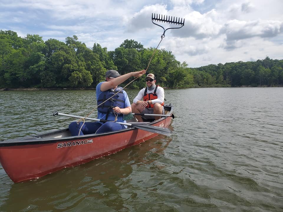  JRBP staff participate in Hydrilla monitoring on Fellows Lake, July 2020. 