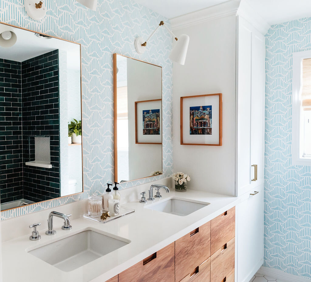Double Bathroom Vanity in Guest Bathroom | Interior Design for New Home Construction in Houston