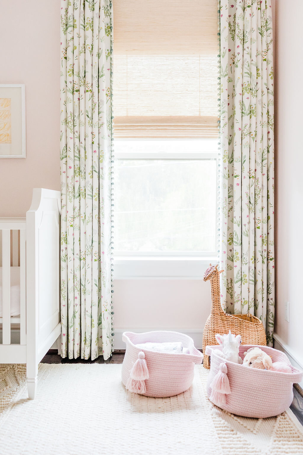 Floral Drapes in Bright Pink Nursery | Best Baby Nursery & Bedroom Design Ideas | Katie Davis Design