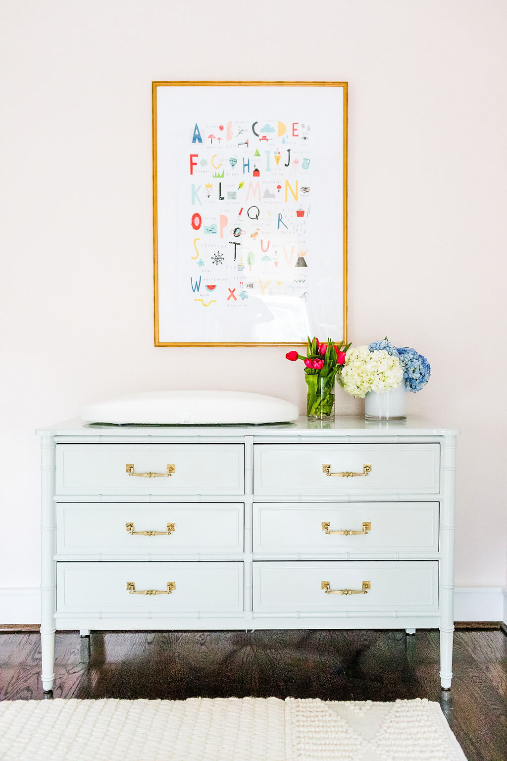 White Dresser in Bright Pink Nursery | Best Baby Nursery & Bedroom Design Ideas | Katie Davis Design