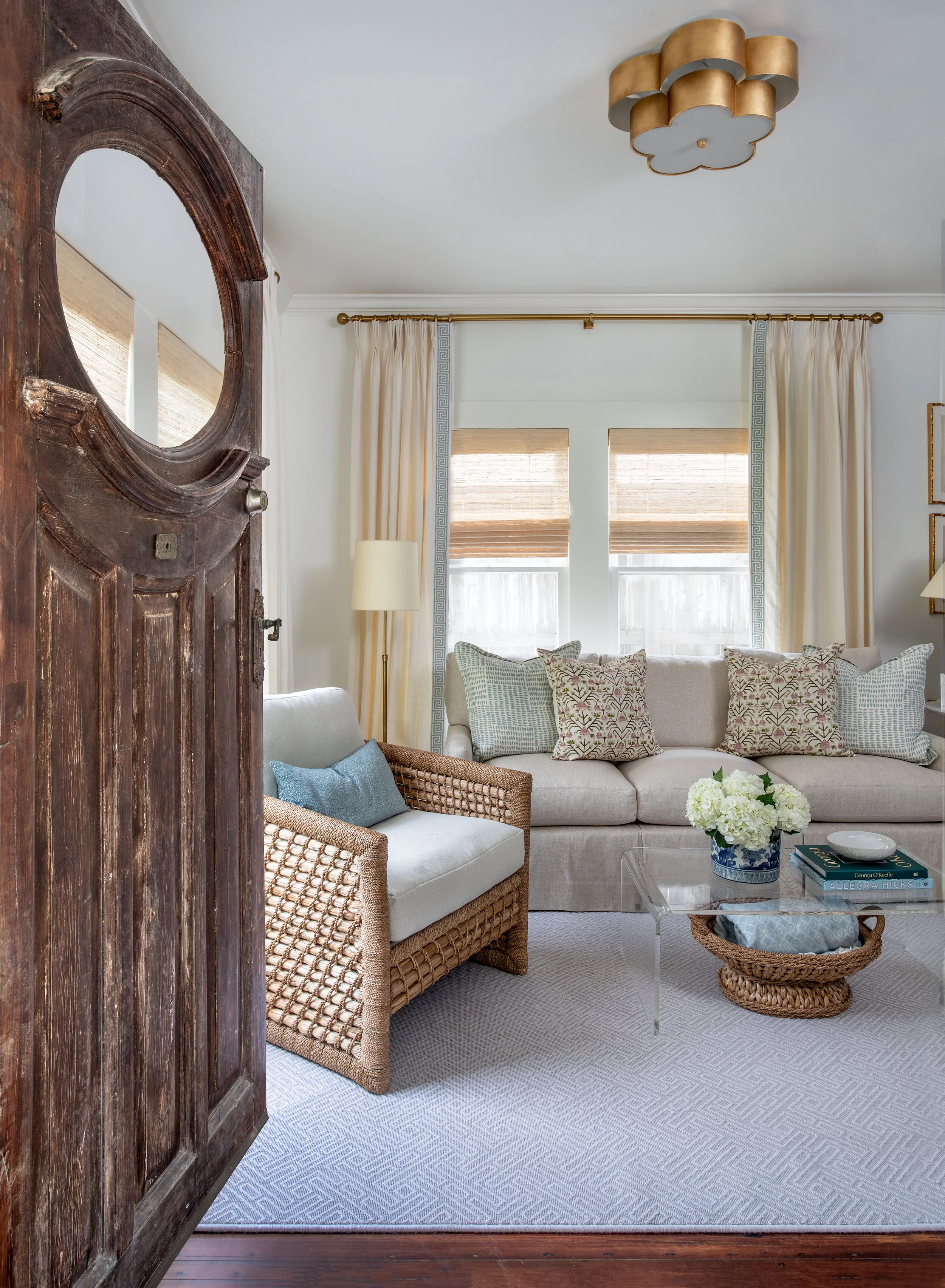 Rustic Armoire Door in French Country Designed Living Room