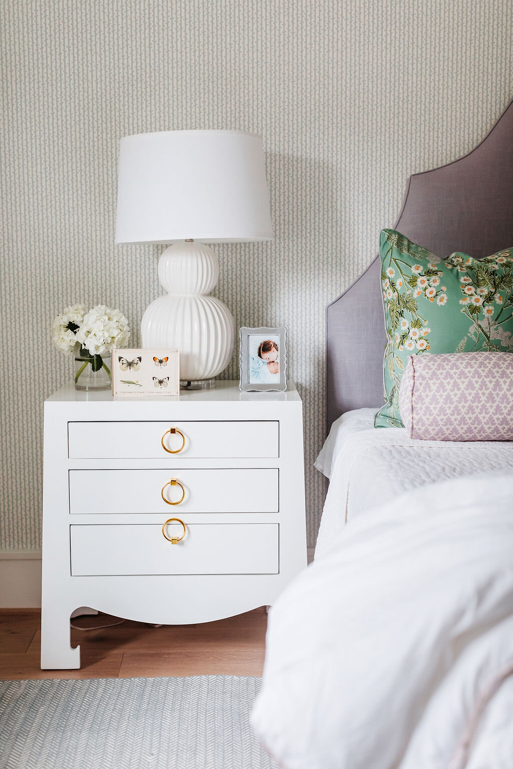 White Nightstand with Lamp | Houston Interior Design Firm