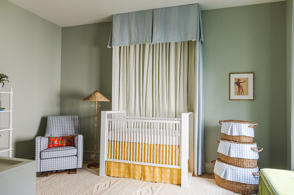 Crib in Baby Room with Green Wallpaper | Houston Interior Design Firm
