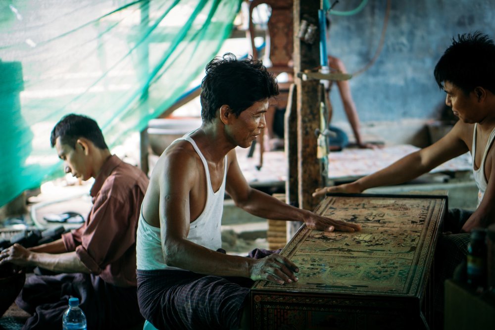  The lacquer is applied in layers for the different colors. It can take months to a year for a single piece to be made. 