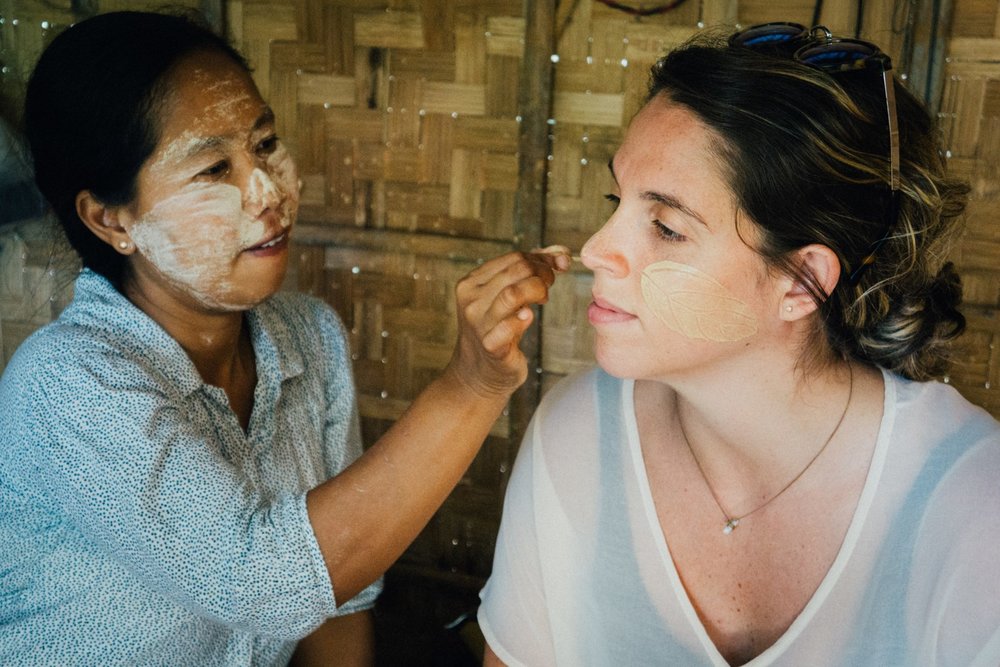  The women of Myanmar wear a cosmetic paste called ‘Thanaka’ on their face and body. 