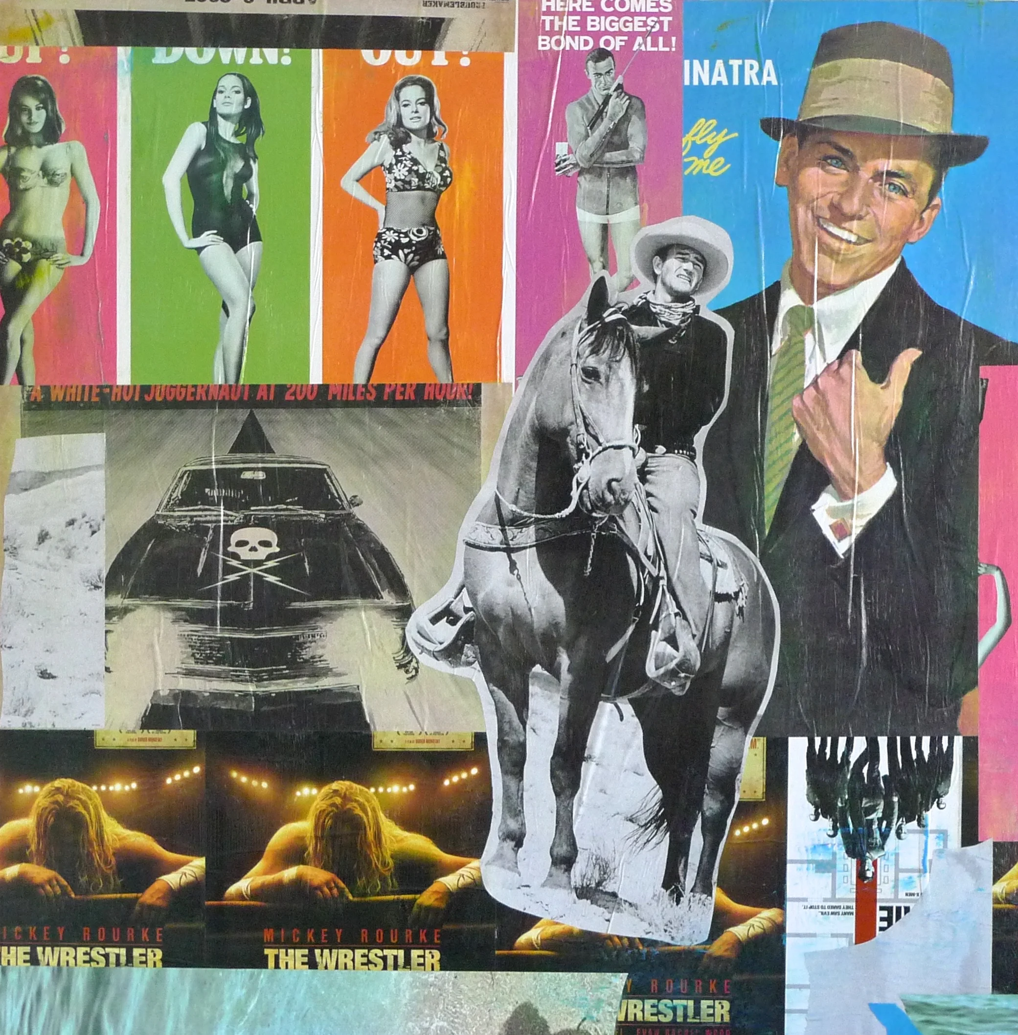  Springs (2009):&nbsp; oil paint,&nbsp;posters on wood panel, 48"x48"  