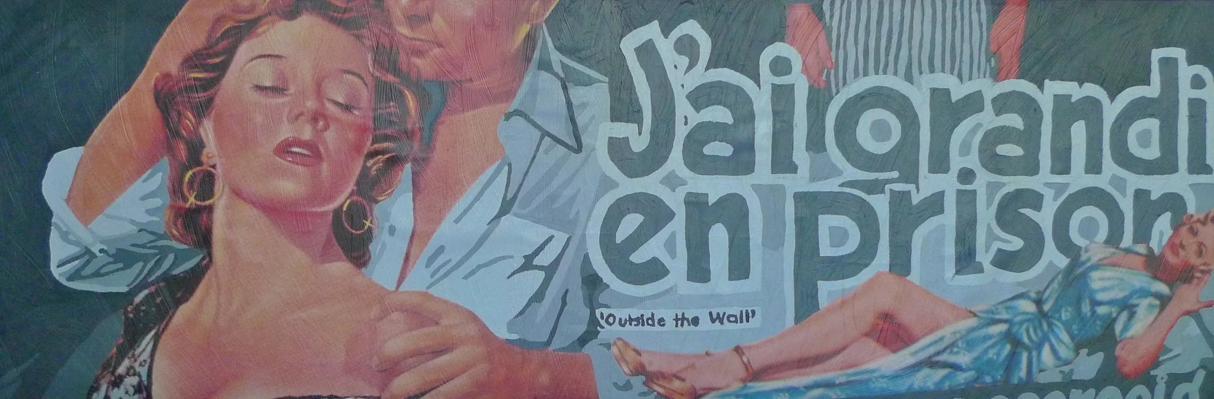  Noir Noir (2009):&nbsp; oil pain, ink jet prints on wood panel, 24"x60"  