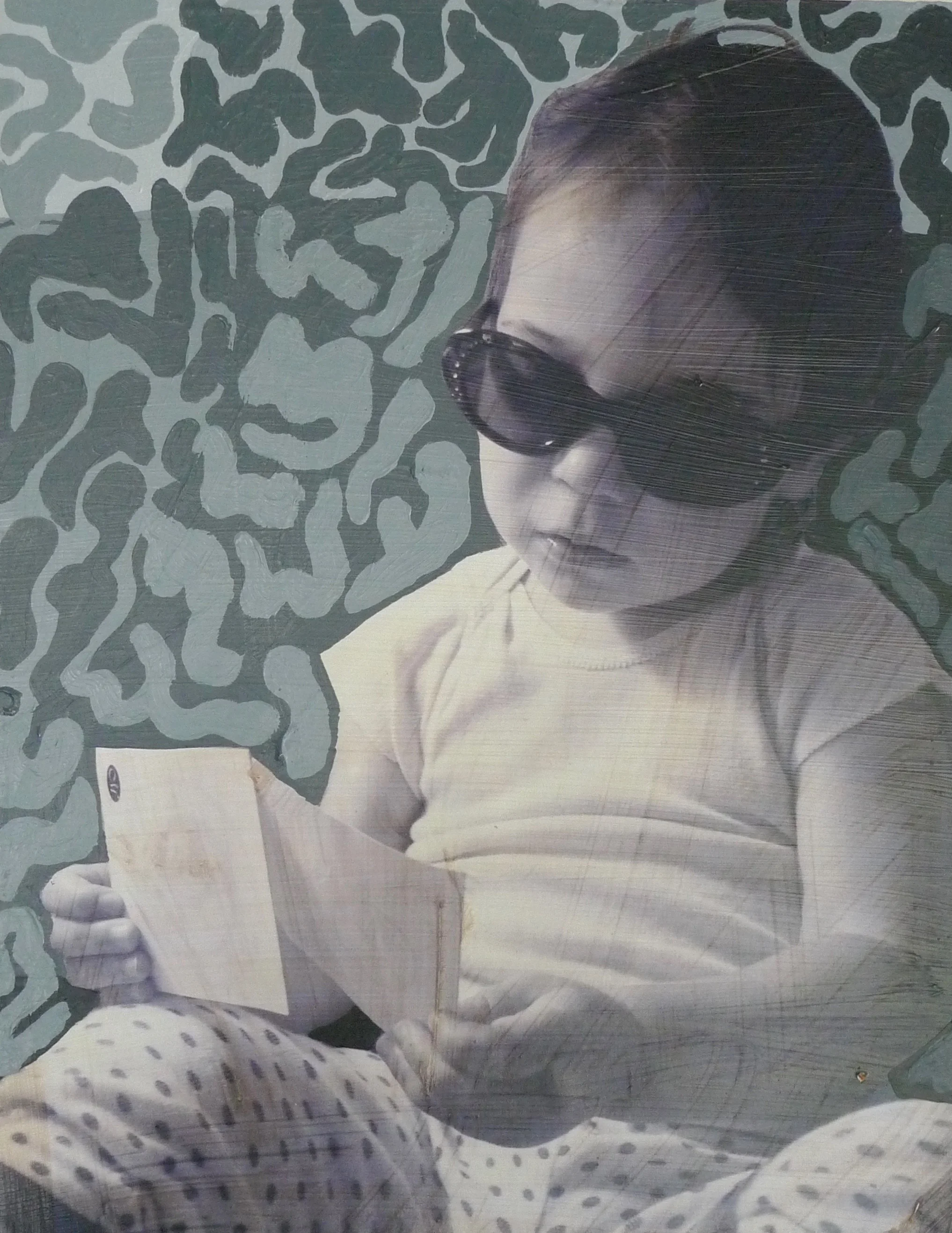  Past (2009):&nbsp; oil paint,&nbsp;ink jet print on wood panel, 12"x9"  