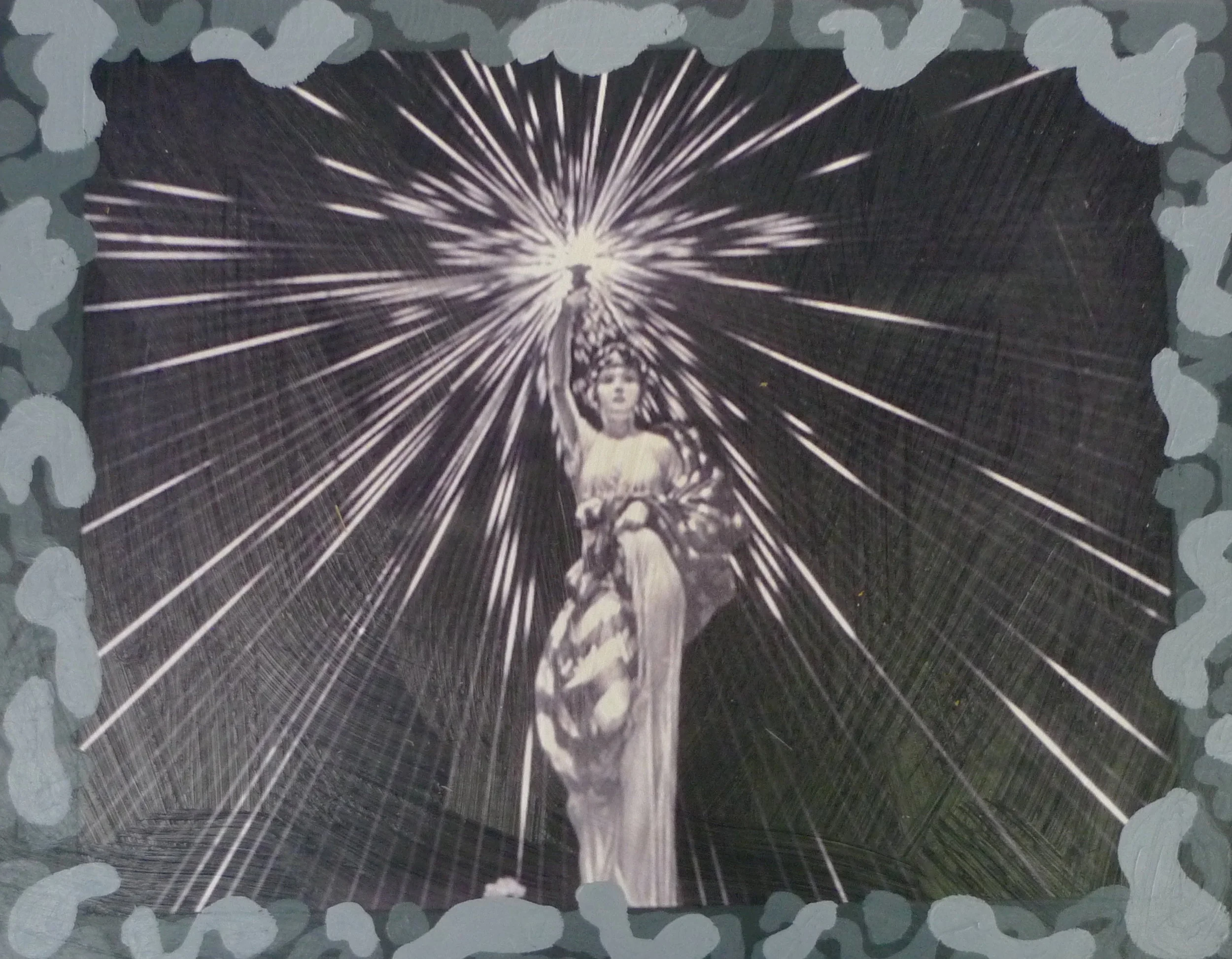  Fantasy (2009):&nbsp; oil paint,&nbsp;ink jet print on wood panel, 9"x12"  