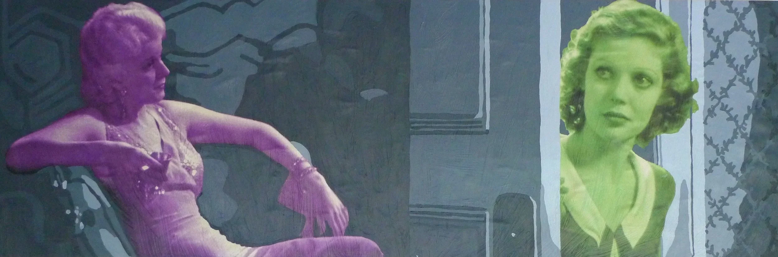  Looking (2009):&nbsp; oil pain, ink jet prints on wood panel, 24"x60"  