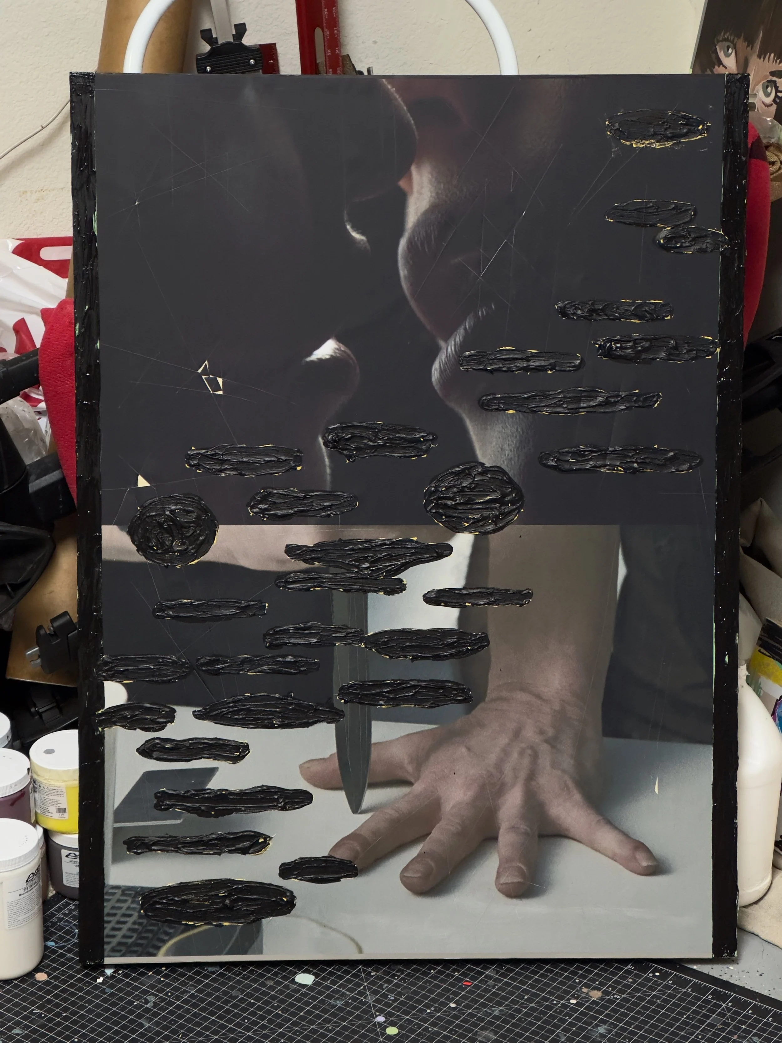  Black Patch > 2024P35 (2024) Acrylic on c-print mounted on wood panel, 40”x30” 