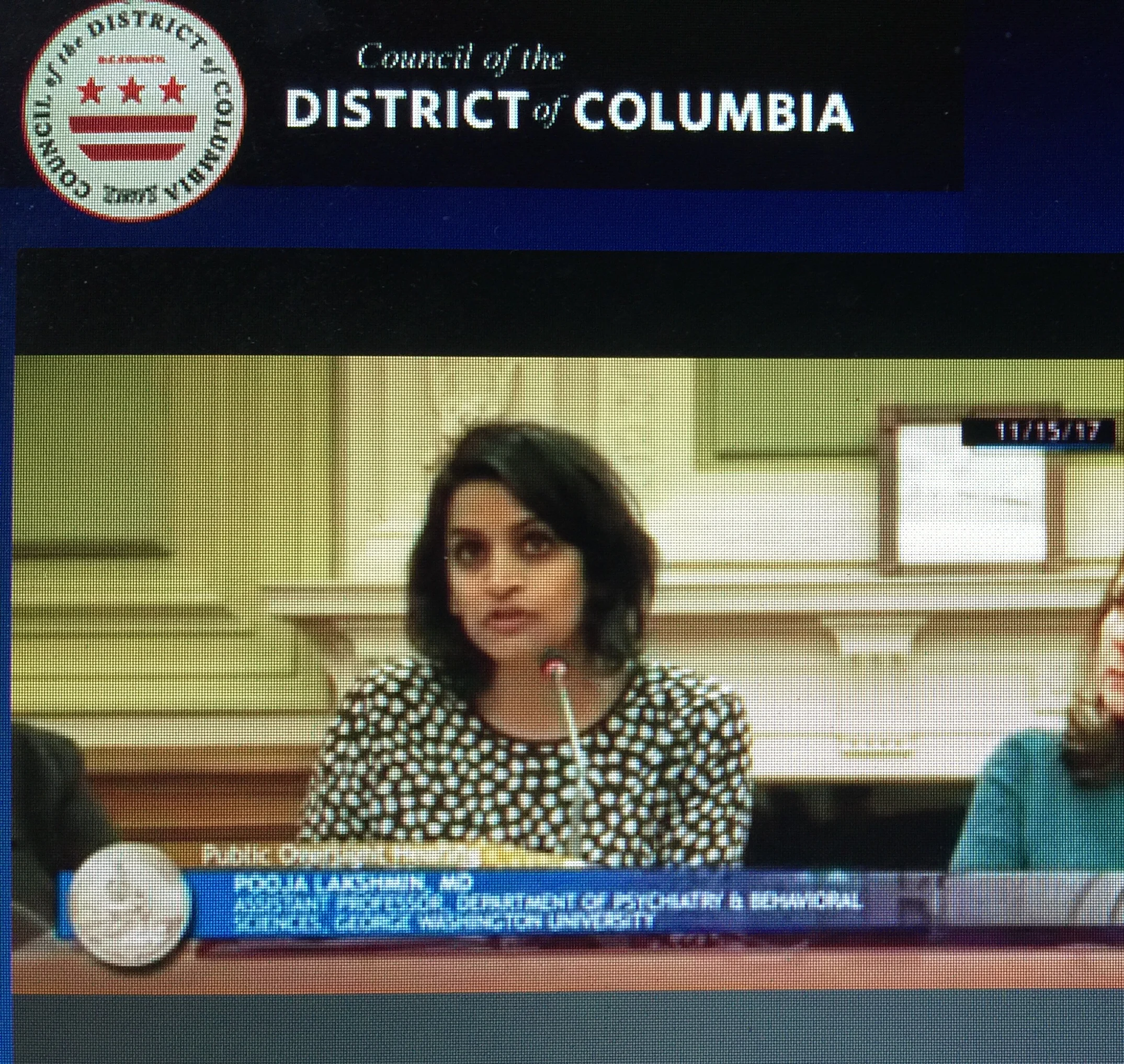 Testifying for the District of Columbia City Council Committee on Health