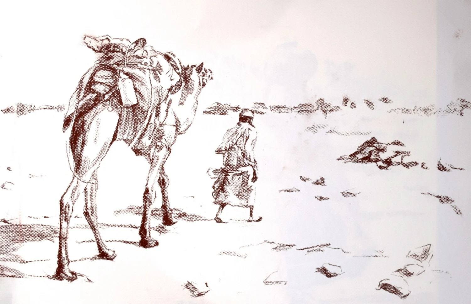Camel Herder, Thar Desert, Conte Crayon on Paper