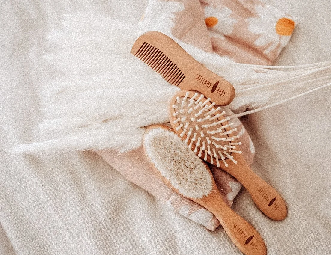 3 Piece Wooden Baby Hairbrush and Comb Set