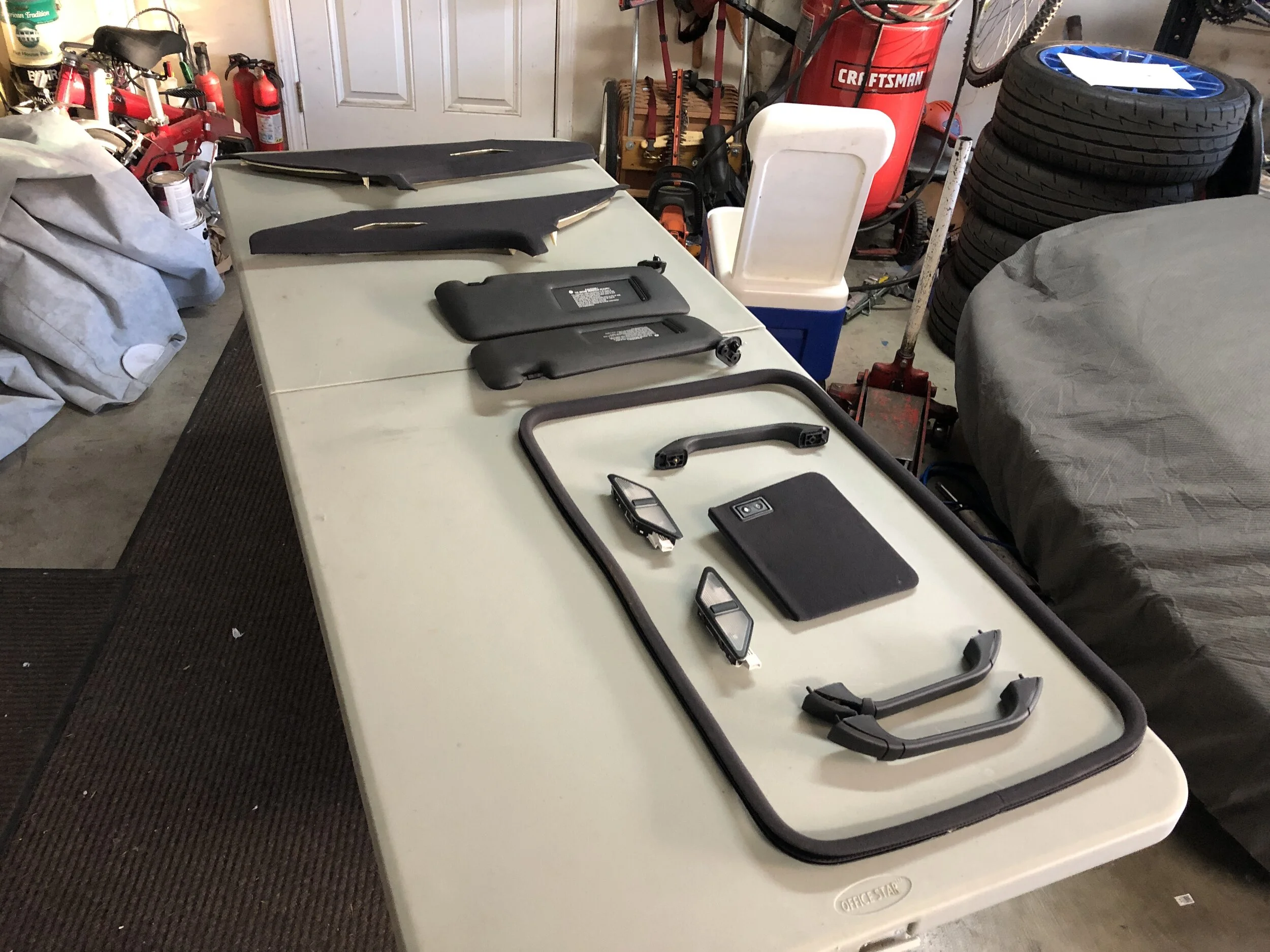 The trim must be removed to pull the headliner.