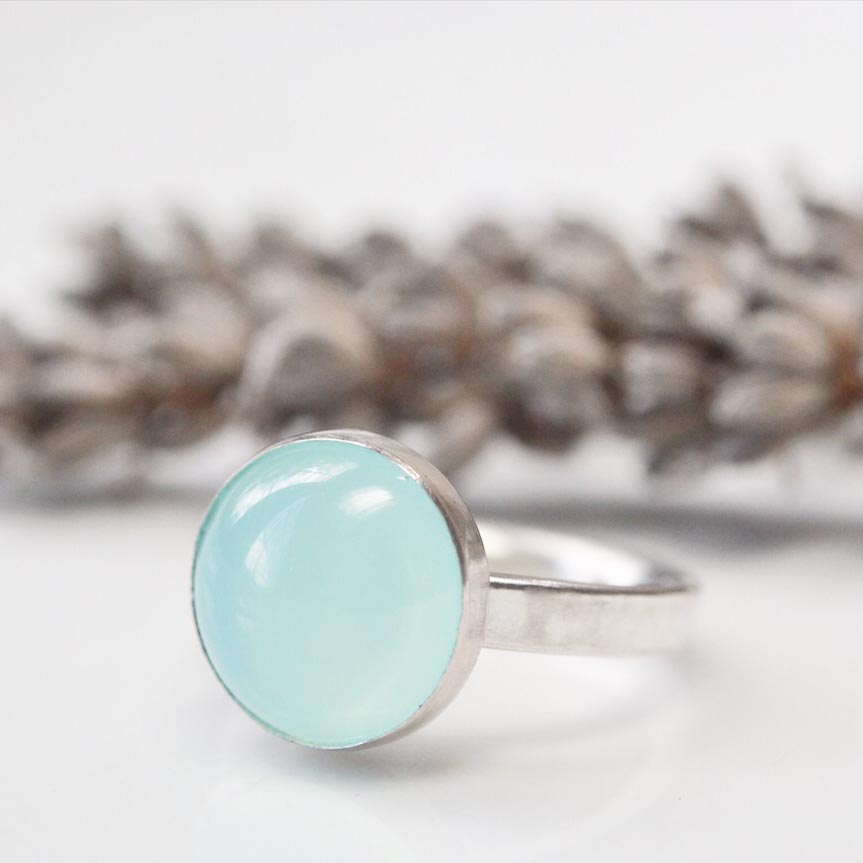 Sea Blue Agate ring in sterling silver
