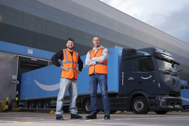 TV stars Paddy McGuinness and Sam Thompson hit the road in new Amazon electric HGV