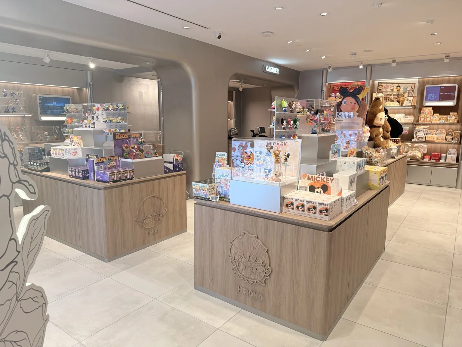  Wide interior view of POP MART London store showing layout, displays and cashier area 