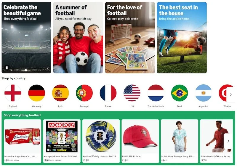 Amazon launches Summer of Football storefront&nbsp;Ahead of England and Scotland World Cup games