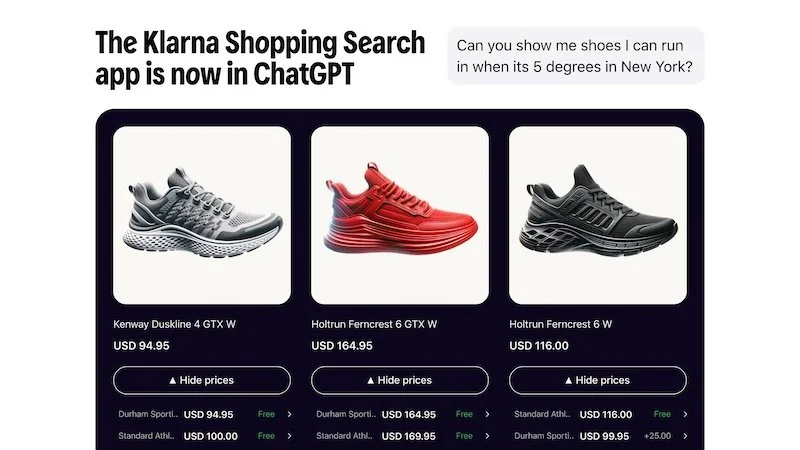 Buy now pay later big hitter Klarna launches AI powered Shopping Search app in ChatGPT