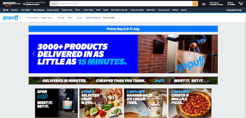 Amazon boosts UK grocery offering through Gopuff rapid delivery roll-out across the country