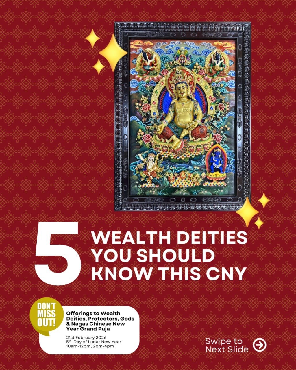 Did you know there are Five Wealth Deities, each supporting different aspects of abundance and wholesome aspirations? Offering with the right intention helps create smoother conditions in life and practice, benefiting both ourselves and others. 

✨ O