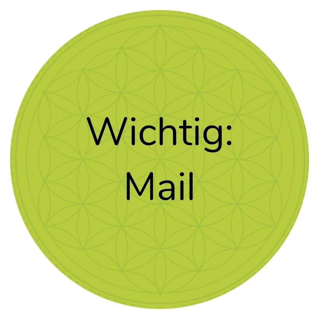 Ein grünes, kreisförmiges Symbol mit dem Text 'Wichtig: Mail' in der Mitte.