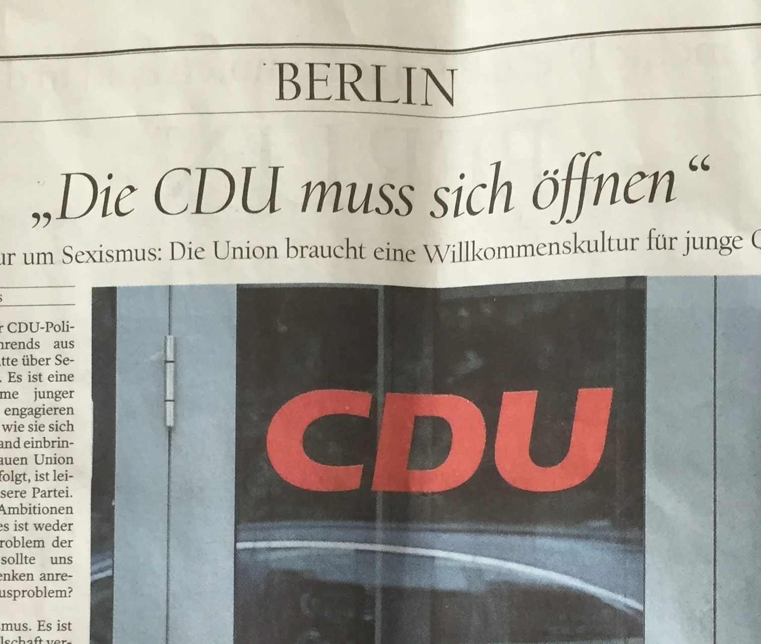 Empfehlung Gastbeitrag im TSP: "Die CDU muss sich öffnen"