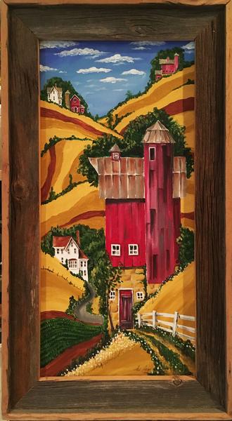 "FallField" - Acrylic on canvas, barn wood frame - in private gallery