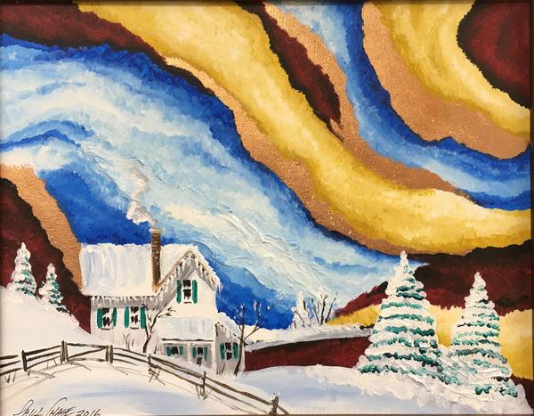"StormySkysSnow" - 11x14" - oil on canvas/framed - $200