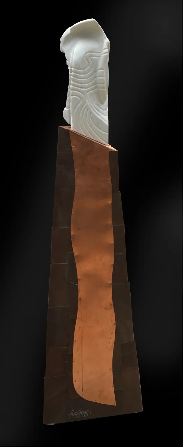 "The sergeant" - 51x14x14" - Marble, Copper, rusty metal - $2000