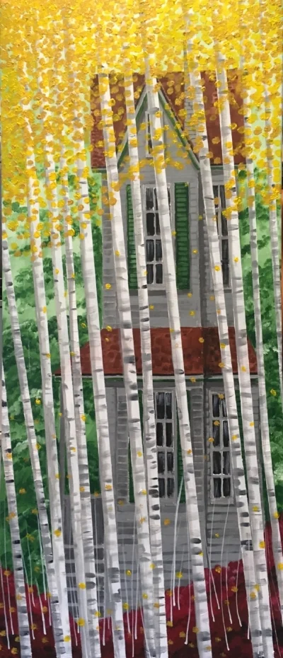 "BirchGroveFall" - 18x48" acrylic on canvas - $600