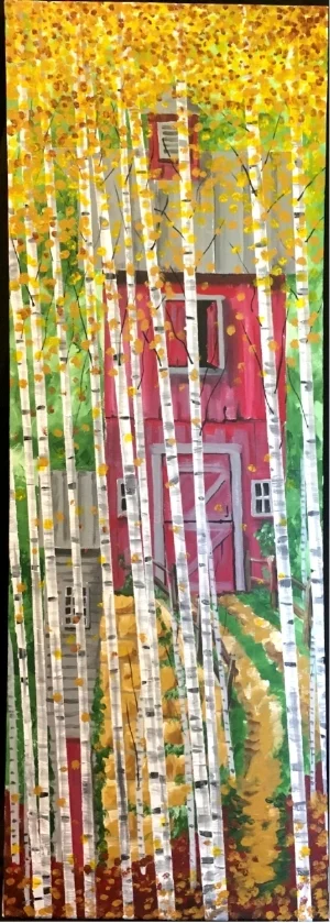 "BirchGroveBarn" - 14x40" - Acrylic on canvas - in private collection